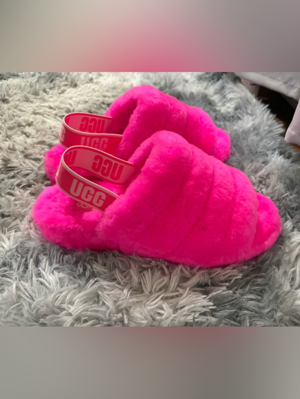 UGG Hot Pink Fluff Yeah Slide Slippers - Picture 2 of 3